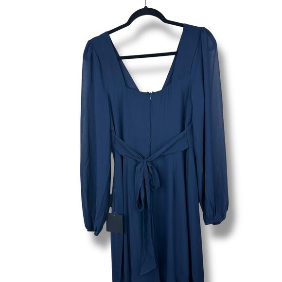Lulus NWT Tier Elegance Navy Long Sleeve V-Neck Chiffon Tiered Maxi Dress Medium - Picture 8 of 10